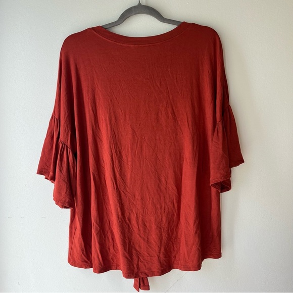Emelia Oversized Tie Front Flutter Sleeve Top Rust Red Small Made in USA Modal - Picture 11 of 11
